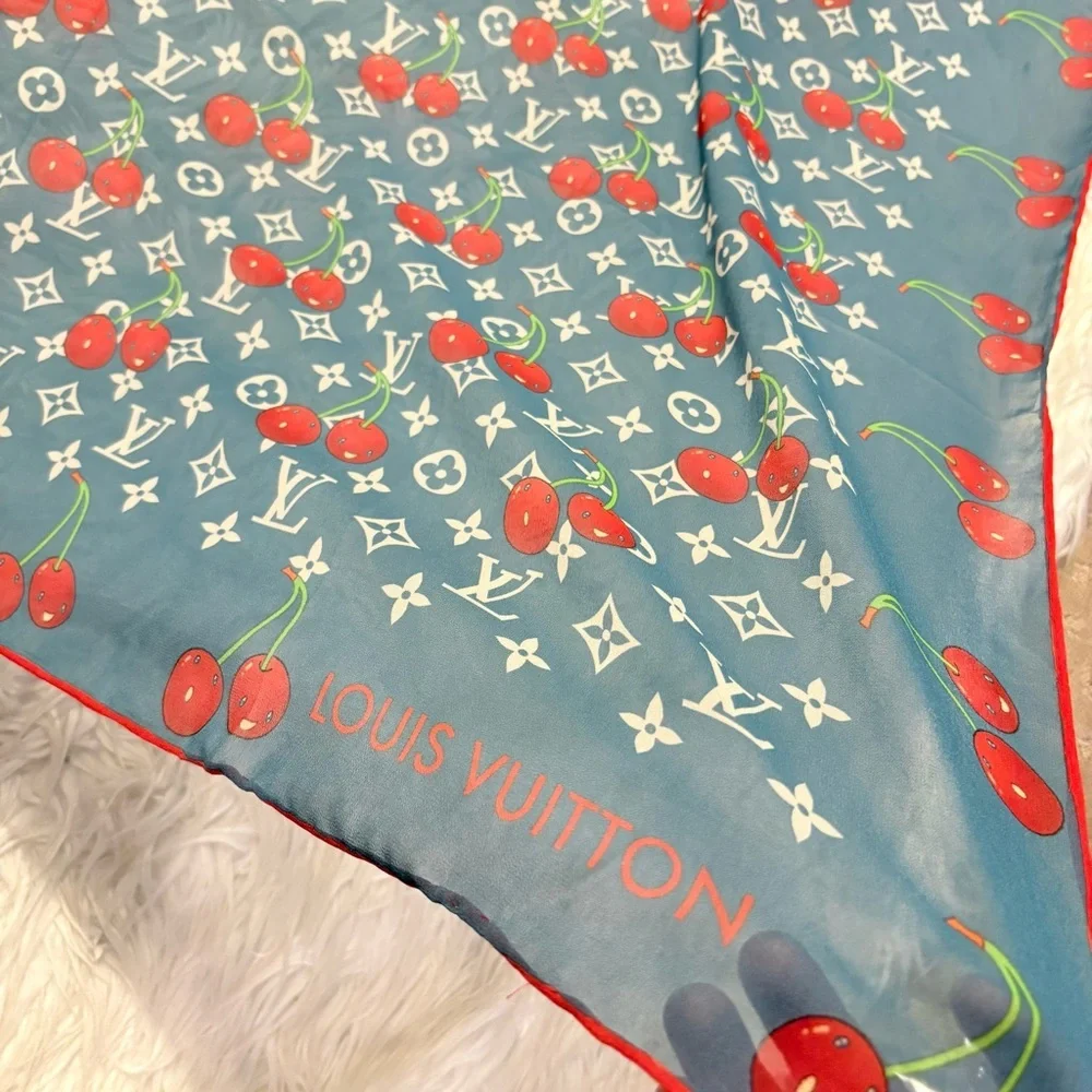 LOUIS VUlTTON 100% silk cherry print monogram scarf 40inchx40 custom made